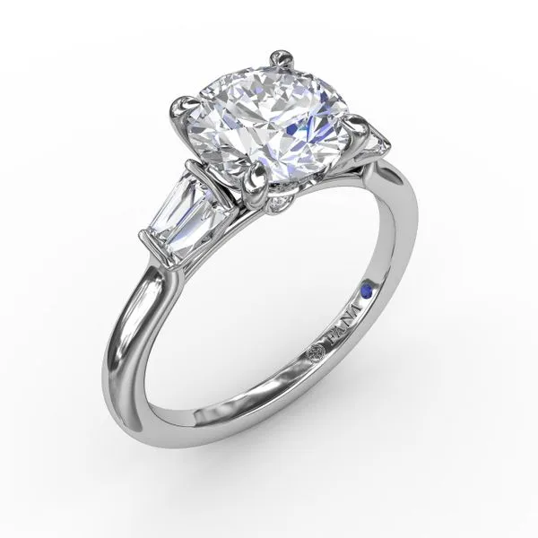 Fana 14K White Gold Diamond Three-Stone Engagement Ring with Two Baguette Side Stones .38tcw Steve Lennon & Co Jewelers  New Hartford, NY