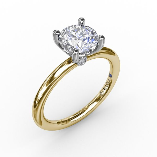 Fana 14K Yellow Gold  Classic Round Diamond Solitaire Engagement Ring with 2 Round Peek a Boo Diamonds .02TCW Steve Lennon & Co Jewelers  New Hartford, NY