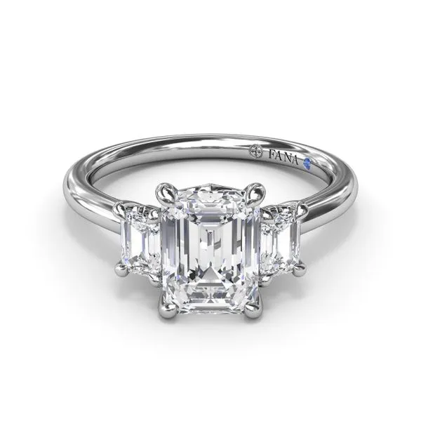 Fana 14K White Gold Three Stone Semi-Mount with Two Emerald Cut Diamonds .40tcw Steve Lennon & Co Jewelers  New Hartford, NY