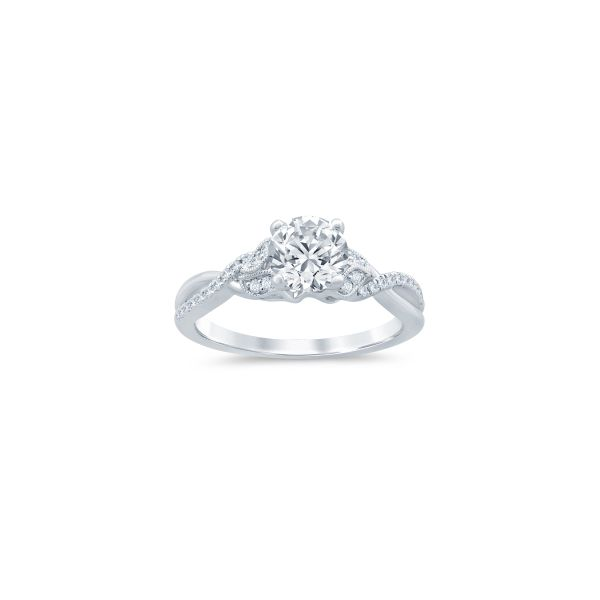S. Lennon Bridal Eternal Love Collection 14K White Gold Solitaire Semi Mount with Milgrain Leaves and a Twist Band .12CTW Steve Lennon & Co Jewelers  New Hartford, NY
