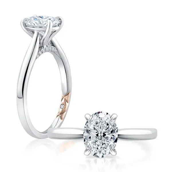 A. Jaffe 14K White Gold Cathedral Setting Engagement Semi-Mount With 14 Stones On The Gallery 7 Each Side .08tcw With 2ct Four Prong Oval Head Steve Lennon & Co Jewelers  New Hartford, NY