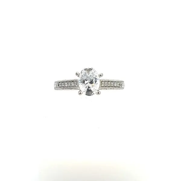 14KT White Gold Diamond Semi-Mount Engagement Ring Cathedral Style with 14 Round Diamonds.12CT in a Shared Prong Setting and Fil Steve Lennon & Co Jewelers  New Hartford, NY