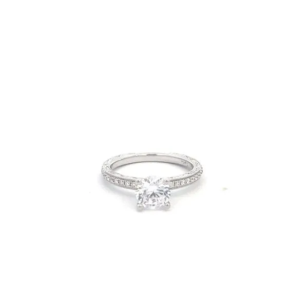 14KT White Gold Diamond Semi-Mount Engagement Ring with 32 Round Diamonds .24CT in a Shared Prong Setting on the Band and Filigree Design on Side of B Steve Lennon & Co Jewelers  New Hartford, NY