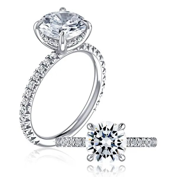 A. Jaffe 14KT White Gold Diamond Semi-Mount Engagement Ring with 26 Round Diamonds on the Band and Hidden Halo with 16 Round Diamonds on Four Prong He Steve Lennon & Co Jewelers  New Hartford, NY