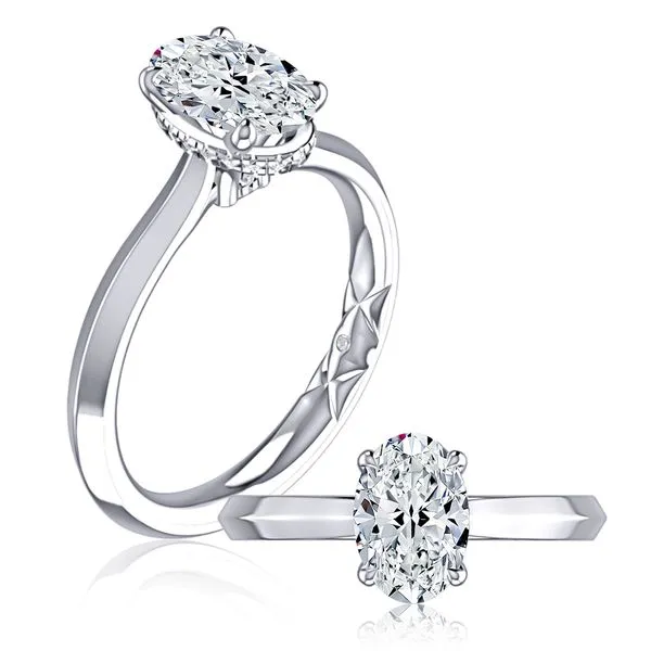 A. Jaffe 14KT White Gold Solitaire Diamond Semi-Mount Engagement Ring with 20 Round Diamonds in a Hidden Halo on a Four Prong Head .09TCW Steve Lennon & Co Jewelers  New Hartford, NY