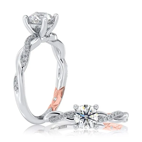 A. Jaffe 14KT White Gold Diamond Semi-Mount Engagement Ring Twist Design with 24 Round Diamonds on the Band and a Four Prong Hea Steve Lennon & Co Jewelers  New Hartford, NY
