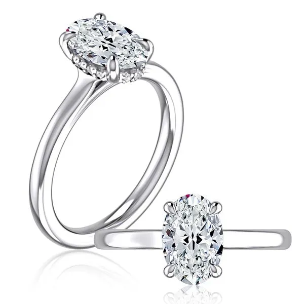 A. Jaffe 14KT Yellow Gold Diamond Semi-Mount Engagement Ring with 14 Round Diamonds in a Hidden Halo on a Four Prong Head .07TCW Steve Lennon & Co Jewelers  New Hartford, NY