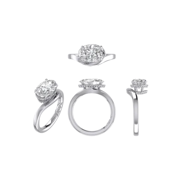 A. Jaffe 14kt Yellow Gold Semi-Mount Ring 2 Hidden Halos with 43 Round Diamonds .18tcw Center stone East to West Oval Steve Lennon & Co Jewelers  New Hartford, NY