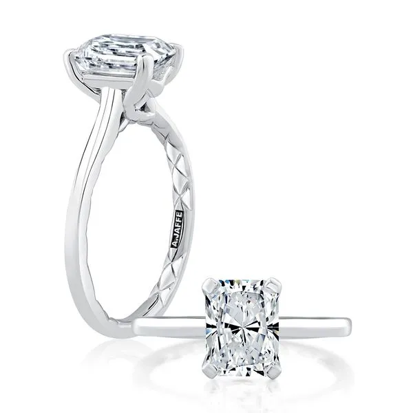 A. Jaffe 14KT YG Solitaire Radiant Cut Semi Mount Quilted Engagement Ring (Shown in White Gold) Steve Lennon & Co Jewelers  New Hartford, NY