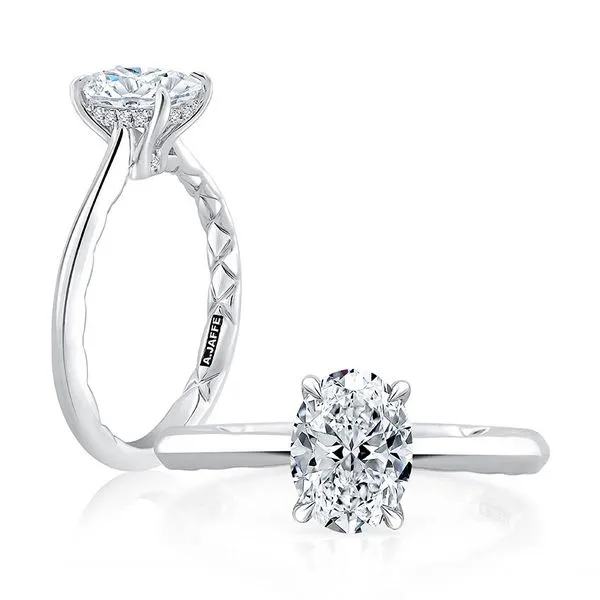 A. Jaffe 14KT YG Solitaire Oval Semi Mount Quilted Engagement Ring with Diamond Bridge .08tcw (Shown in White Gold) Steve Lennon & Co Jewelers  New Hartford, NY