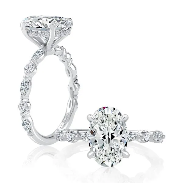 A. Jaffe 14KT White Gold Diamond Semi-Mount Engagement Ring with Alternating 6 Marquise and 4 Round Diamonds on the Band and 18 Round Diamonds in a Hi Steve Lennon & Co Jewelers  New Hartford, NY