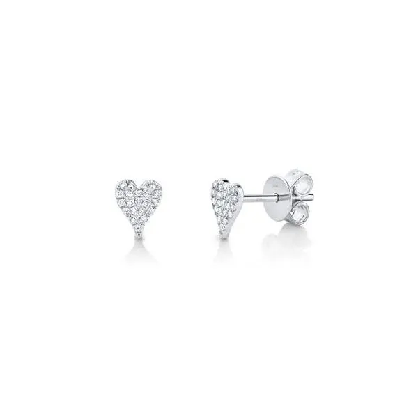 Shy Creation -14KW DIAMOND PAVE HEART STUD EARRING Steve Lennon & Co Jewelers  New Hartford, NY
