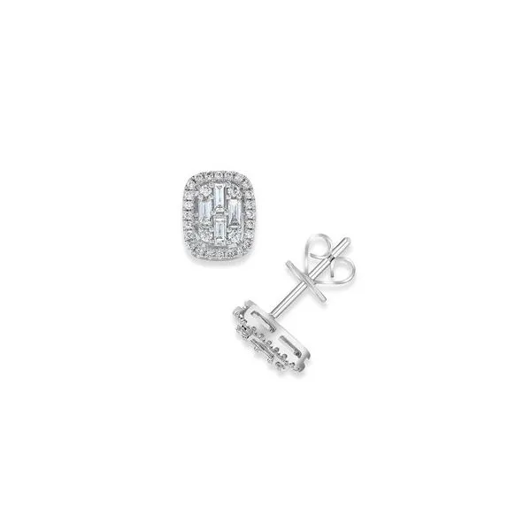 14K White Gold Baguette and Round Shape Diamond Studs .60TCW Steve Lennon & Co Jewelers  New Hartford, NY