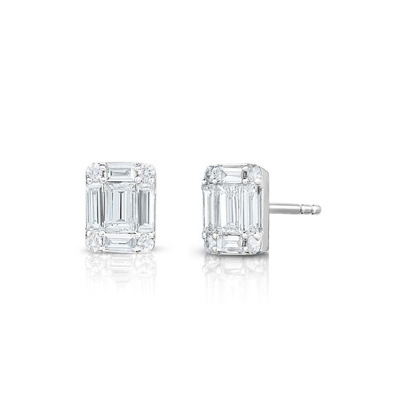 14KT White Gold & Diamond Baguette Cluster Studs 18 Stones .32CT Steve Lennon & Co Jewelers  New Hartford, NY