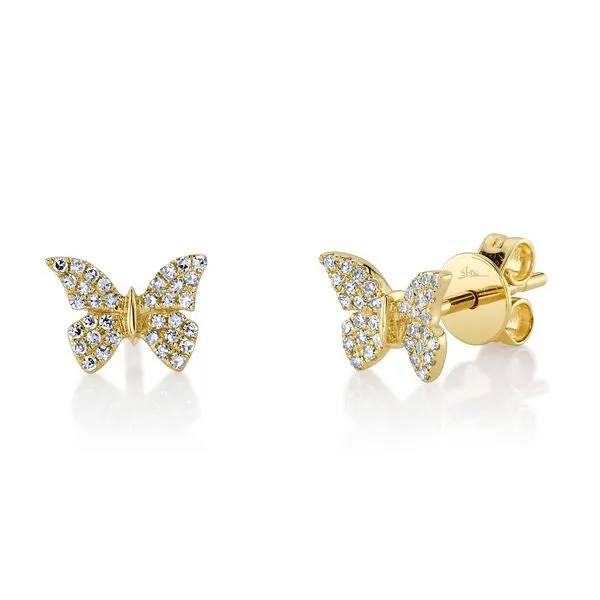 Shy Creation 14Kt Yellow Gold Diamond Butterfly Stud Earrings .15tcw Steve Lennon & Co Jewelers  New Hartford, NY