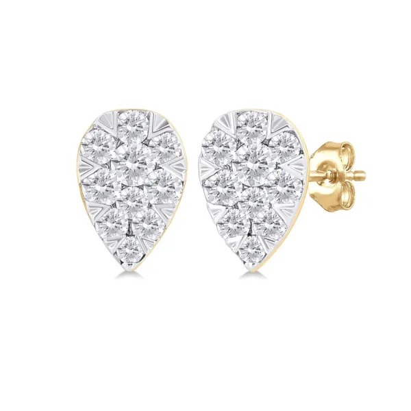 10K Yellow Gold Petite Pear Shaped Cluster Earrings with 10 Round Stones on each Pair .15tcw Steve Lennon & Co Jewelers  New Hartford, NY