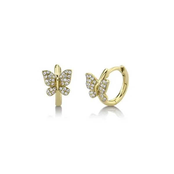 Shy Creation -14KT YG Diamond & Butterfly Huggie Earrings - 0.14CT S. Lennon & Co Jewelers New Hartford, NY
