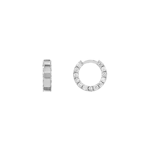14K White Gold Diamond Huggie Earrings S. Lennon & Co Jewelers New Hartford, NY