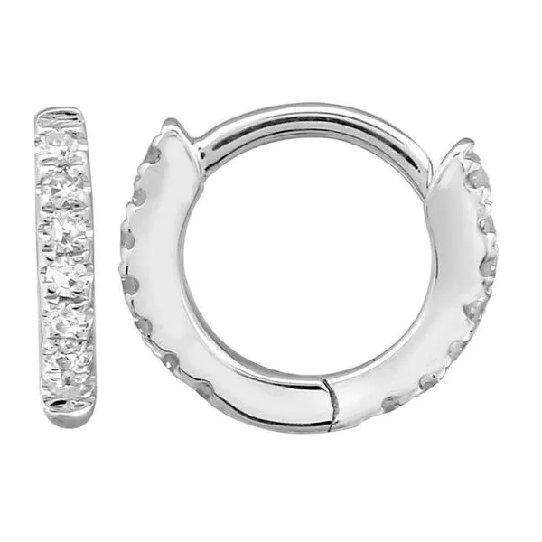 14K White Gold Tiny Pave All Around Huggies Steve Lennon & Co Jewelers  New Hartford, NY