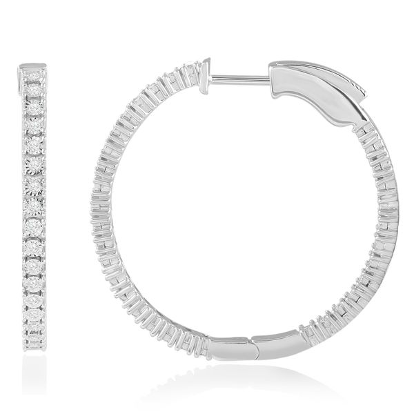 PAR 14K White Gold Diamond Hoops/Huggies Steve Lennon & Co Jewelers  New Hartford, NY