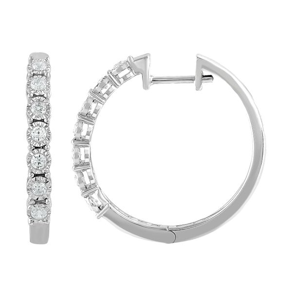 PAR 14K White Gold Diamond Hoops/Huggies Steve Lennon & Co Jewelers  New Hartford, NY