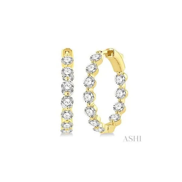 14Kt Yellow Gold Inside-Out Single Prong Set Round Cut Diamond Hoop Earrings 3.0tcw Steve Lennon & Co Jewelers  New Hartford, NY
