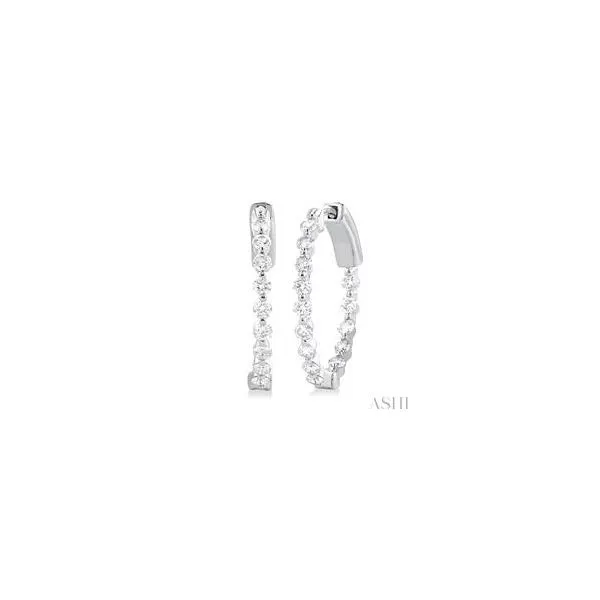 14kt White Gold Inside-Out Single Prong Set Round Cut Diamond Hoop Earrings 1.0tcw Steve Lennon & Co Jewelers  New Hartford, NY