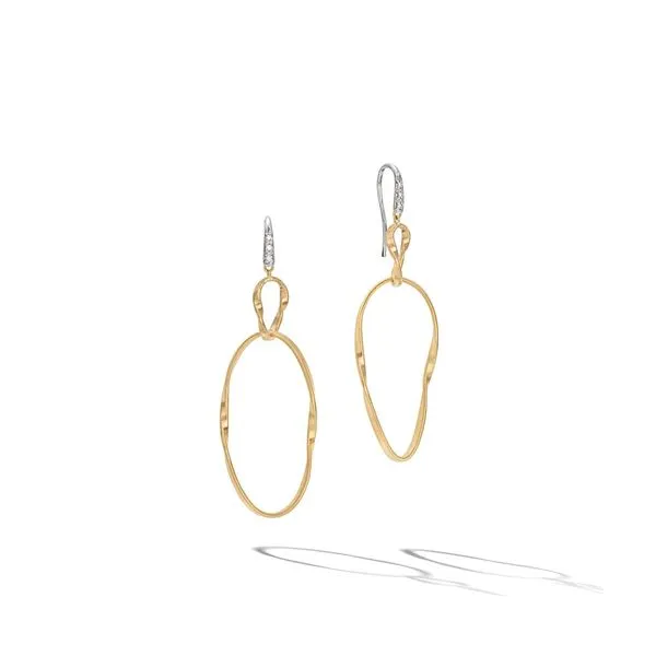 Marco Bicego -Marrakech Onde Collection 18K Yellow Gold and Diamond Double Drop Hook Earring 0.05 CT Steve Lennon & Co Jewelers  New Hartford, NY