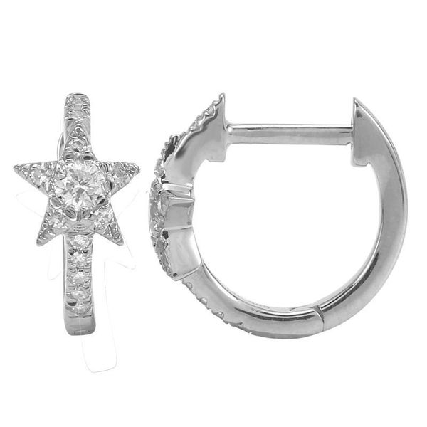 14K White Gold Center Star Pave Huggies Steve Lennon & Co Jewelers  New Hartford, NY