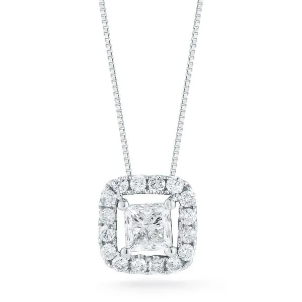 S Lennon Classics Princess Cut Halo Pendant 14Kt WG TCW 1.01 Steve Lennon & Co Jewelers  New Hartford, NY