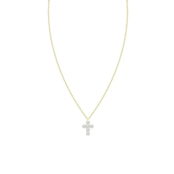 18KT YG Diamond Cross Pendant Necklace With 6 Round Diamonds TCW .24 Steve Lennon & Co Jewelers  New Hartford, NY