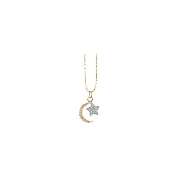 Sydney Evan 14KY Moon and Star Charm Necklace With 15=0.06Tw Round Paves Steve Lennon & Co Jewelers  New Hartford, NY