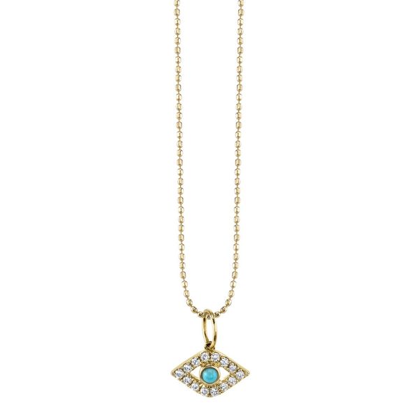 Sydney Evan Yellow 14 Karat Evil Eye Necklace Length 16 With One 0.04Ct R Turquoise And 14=0.11Tw Round Diamonds Steve Lennon & Co Jewelers  New Hartford, NY