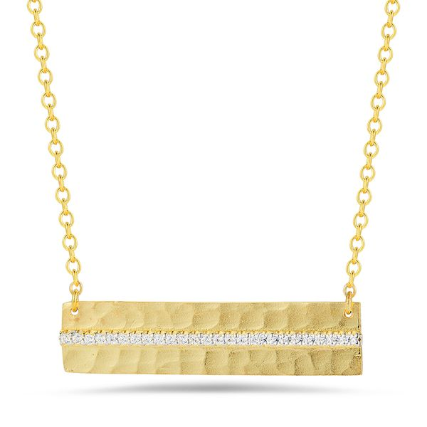 I. Reiss Yellow Hammered 14 Karat Necklace With 0.15Tw Various Shapes Paves Steve Lennon & Co Jewelers  New Hartford, NY