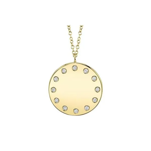 Shy Creation 14Kt Yellow Gold & Diamond Disk Necklace Steve Lennon & Co Jewelers  New Hartford, NY