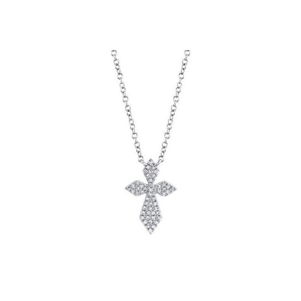 Shy Creation -14KW 0.12CT DIAMOND PAVE CROSS NECKLACE Steve Lennon & Co Jewelers  New Hartford, NY