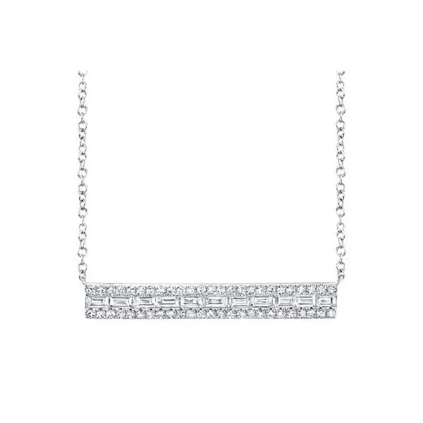 Shy Creation -14KW 0.40CT DIAMOND BAGUETTE BAR NECKLACE Steve Lennon & Co Jewelers  New Hartford, NY