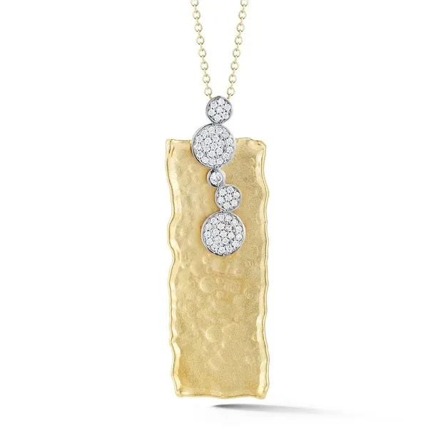 I.Reiss - 14 Karat Yellow Gold Matte And Hammer-Finish Rectangular Pendant Accented With 0 40 Carat Of Pave Set Diamond Bubbles  Steve Lennon & Co Jewelers  New Hartford, NY