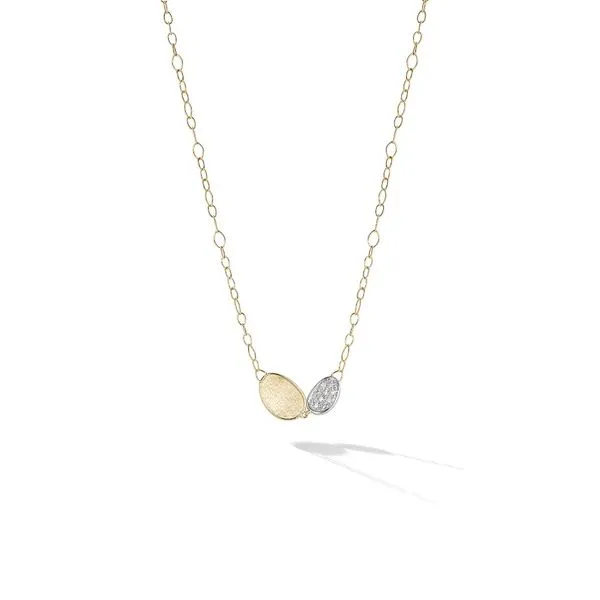 Marco Bicego -Lunaria Collection 18K Yellow Gold and Diamond Petite Double Leaf Necklace 16.5