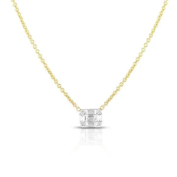 14K Yellow Gold Diamond Illusion Emerald Necklace Steve Lennon & Co Jewelers  New Hartford, NY