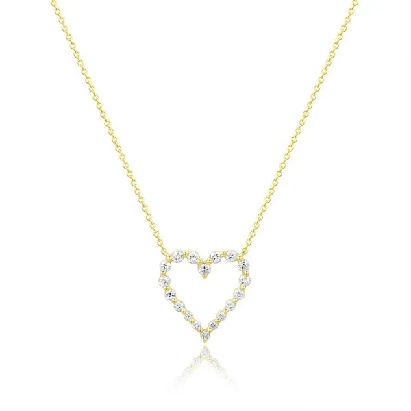 14KT Yellow Gold & Diamond Graduated Single Prong Heart Necklace 18 Stones .34CTW Steve Lennon & Co Jewelers  New Hartford, NY