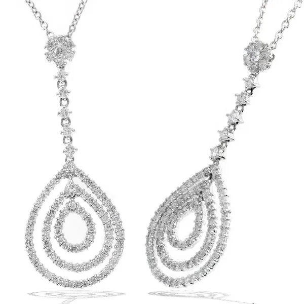 14Kw Diamond Pendant With Cluster Top Drop Into 3 Prong Set Pear Outlines 1.12Cttw Steve Lennon & Co Jewelers  New Hartford, NY
