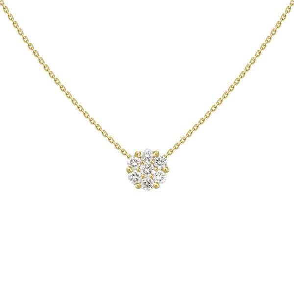 18KT Yellow Gold  Diamond Cluster Pendant Necklace With 7 Round Diamonds TCW .16 Steve Lennon & Co Jewelers  New Hartford, NY