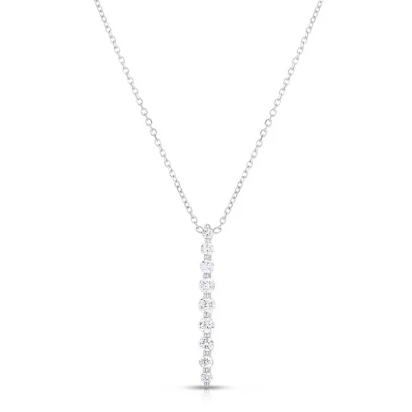 14K White Gold Graduated Single Prong Pendant Necklace 0.27CT Steve Lennon & Co Jewelers  New Hartford, NY