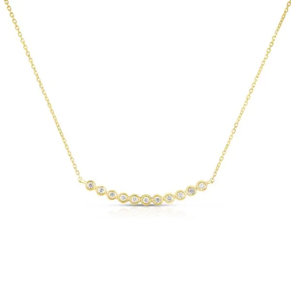 14K Yellow Gold Tiny Bezel Set Diamond Curved Bar Necklace .11CT Steve Lennon & Co Jewelers  New Hartford, NY