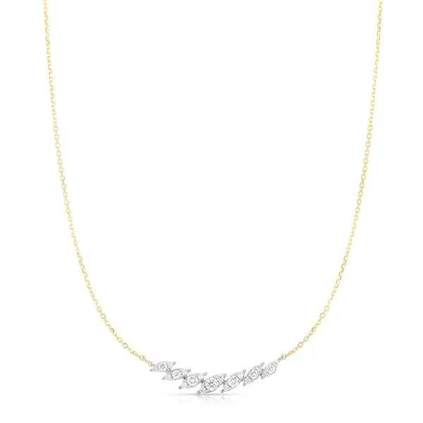 14K Yellow Gold Marquise Curved Bar Necklace .27CT Steve Lennon & Co Jewelers  New Hartford, NY