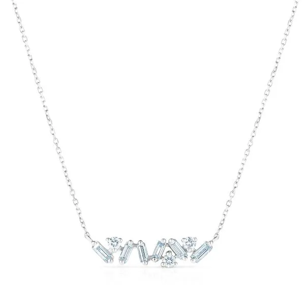 14K White Gold Mixed Shape Bar Necklace .19CT Steve Lennon & Co Jewelers  New Hartford, NY