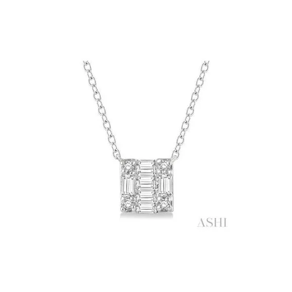 10kt White Gold Square Shape Baguette and Round Cut Diamond Petite Fashion Pendant .12tcw Steve Lennon & Co Jewelers  New Hartford, NY