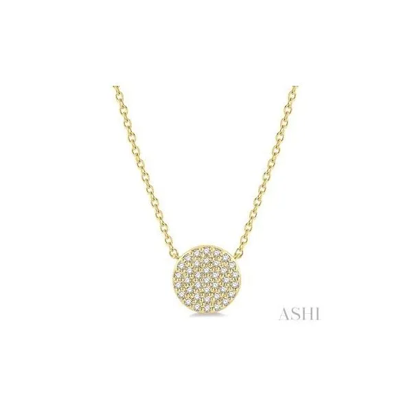 10kt Yellow Disc Round Cut Diamond Necklace .15tcw Steve Lennon & Co Jewelers  New Hartford, NY