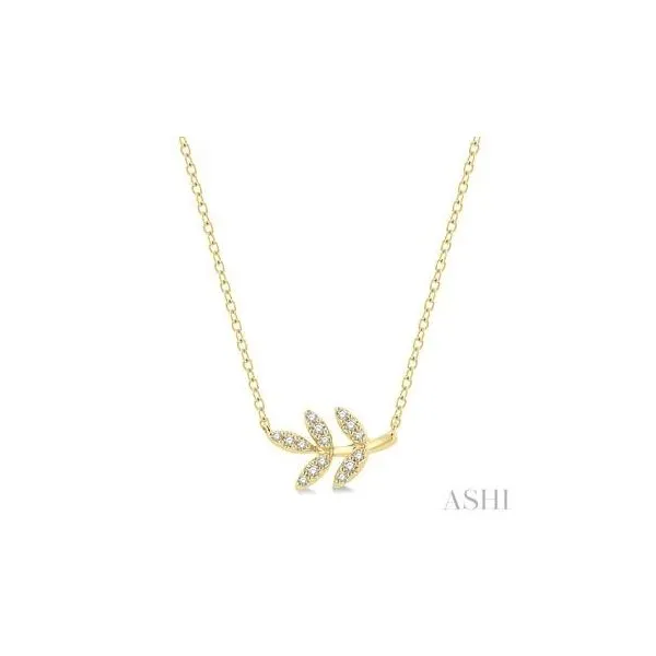 10kt Yellow Gold Leaf Motif Round Cut Diamond Petite Fashion Pendant .10tcw Steve Lennon & Co Jewelers  New Hartford, NY